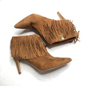 Sam Edelman Fringe Suede Heels, Camel, Size 8.5